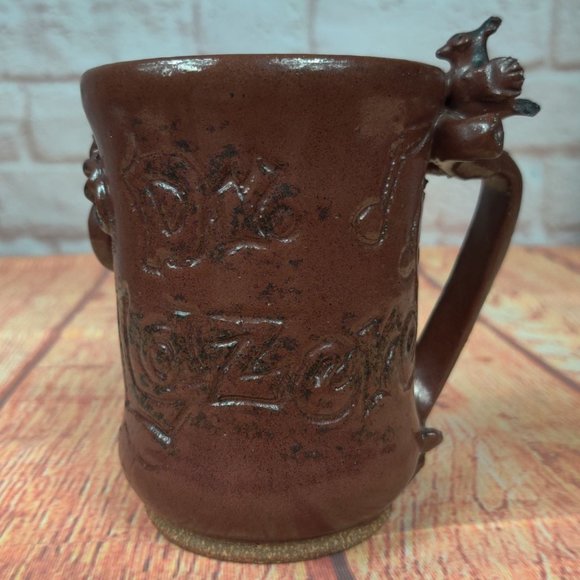 Face Mug Handmade Studio Art Brown Stoneware Pottery Eyeglasses Signed Rustic - Picture 3 of 8